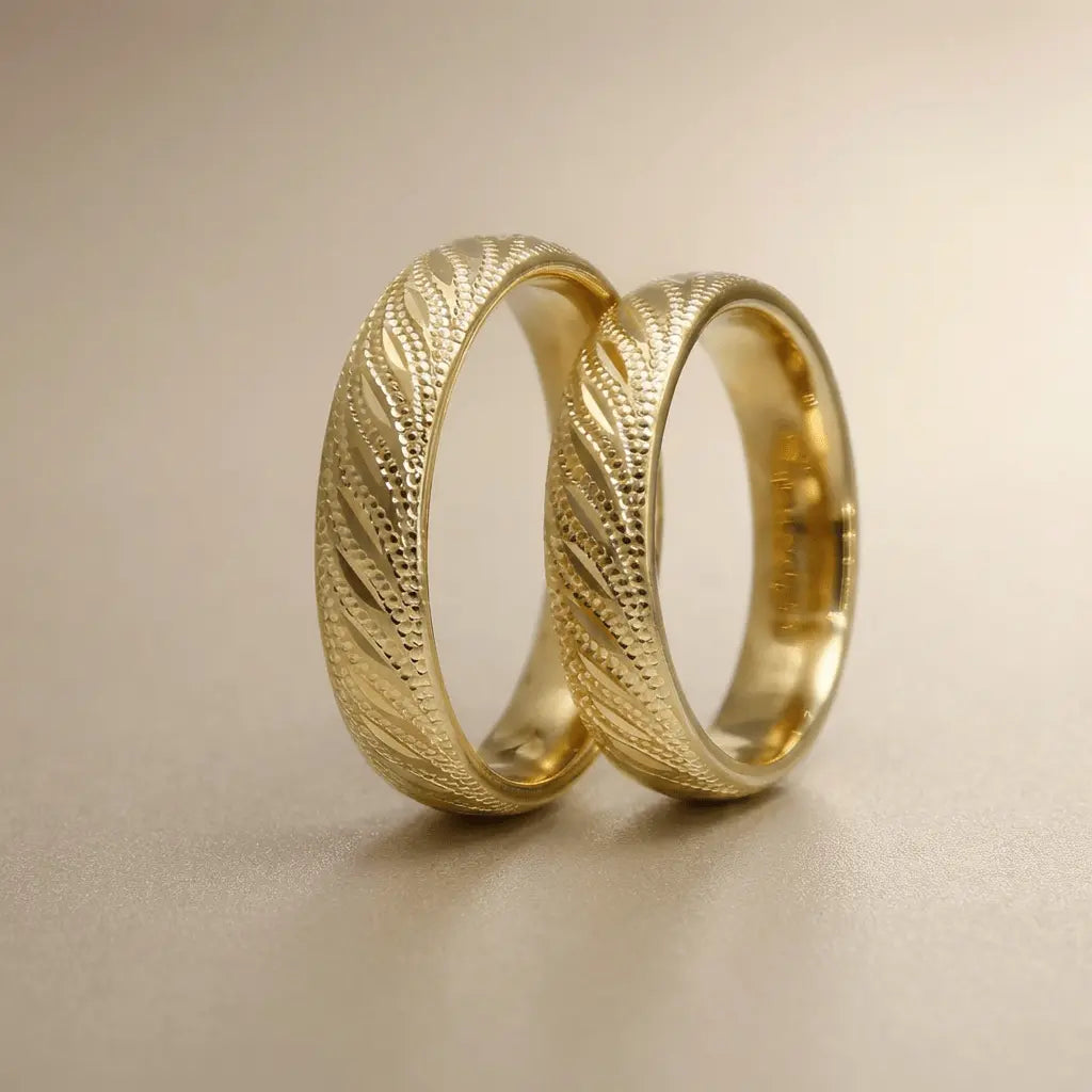 5mm Gold Wedding Band – Faceted Ocean Wave Design Width – 9ct/14ct/18ct Gold Majestic Jewellery