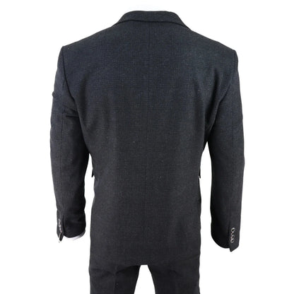 AK-11 - Men's Black Tweed 3 Piece Suit Check 1920s Gatsby Blinders
