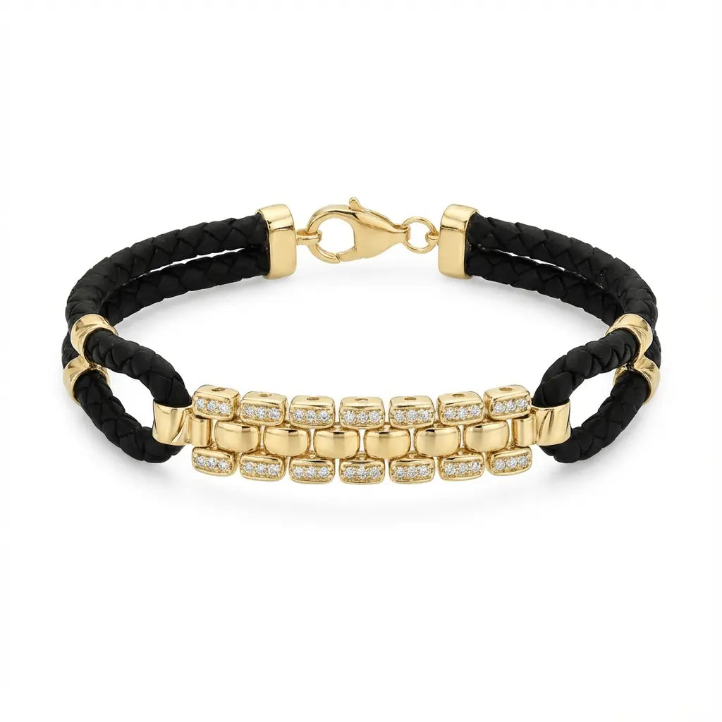 14ct/14K Gold Detail Bracelet – Golden Mosaic Braided Majestic Jewellery