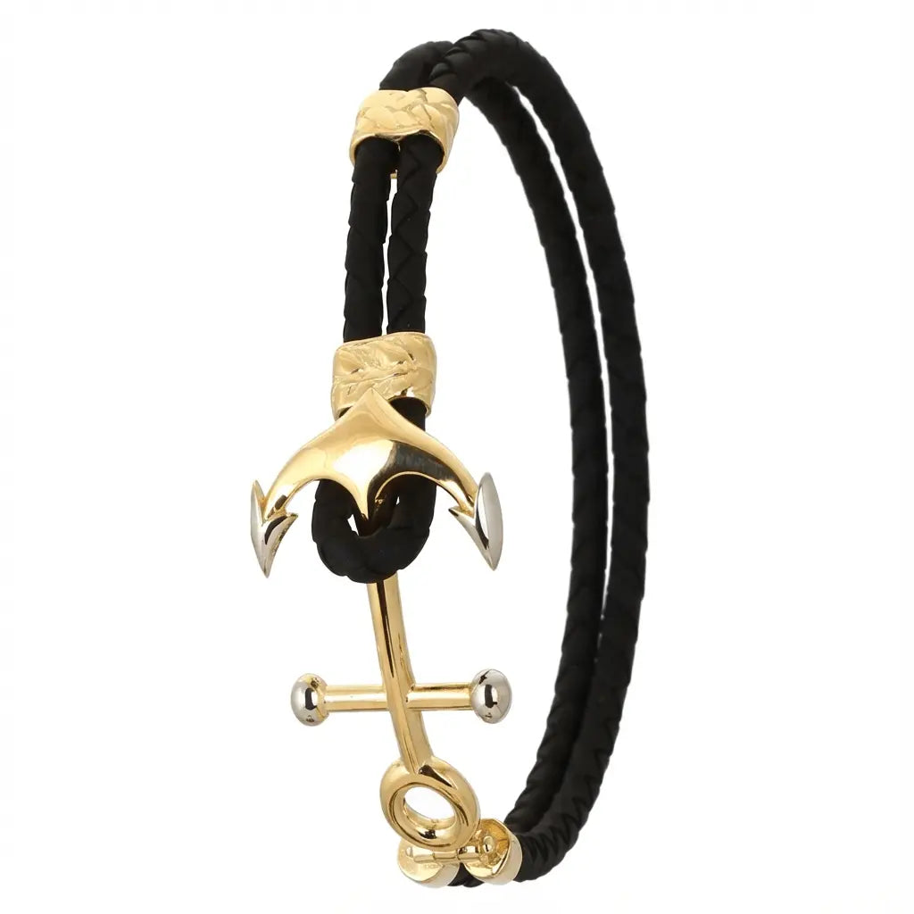 A nautical anchor bracelet with double braided design in 14ct gold by Majestic Jewellery