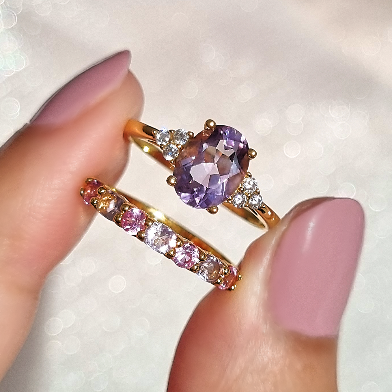 Pink Sapphire & Pink Amethyst Half Eternity Band in 18k Gold Vermeil - SJR London Timepiece