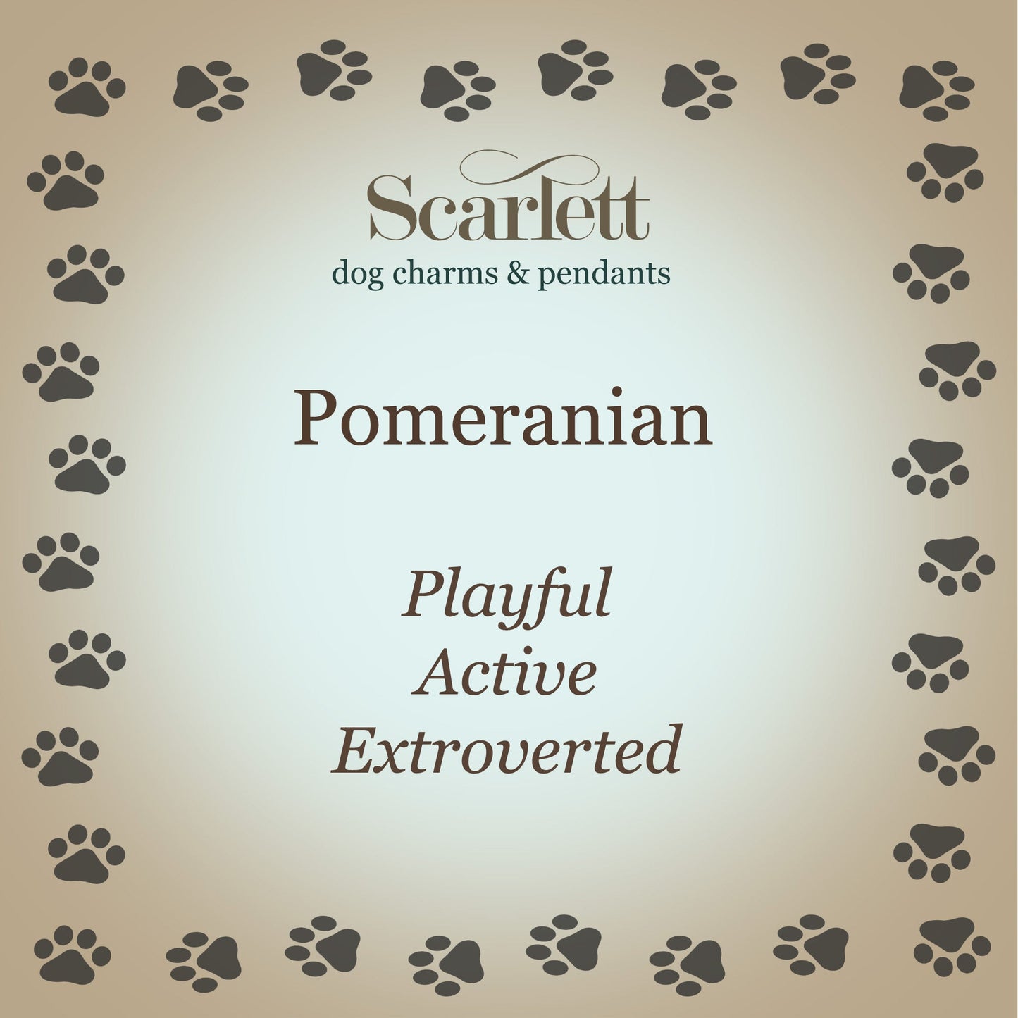 A silver Pomeranian dog charm shaped like a tiny pup, detailed with realistic features, by Scarlett Jewellery.