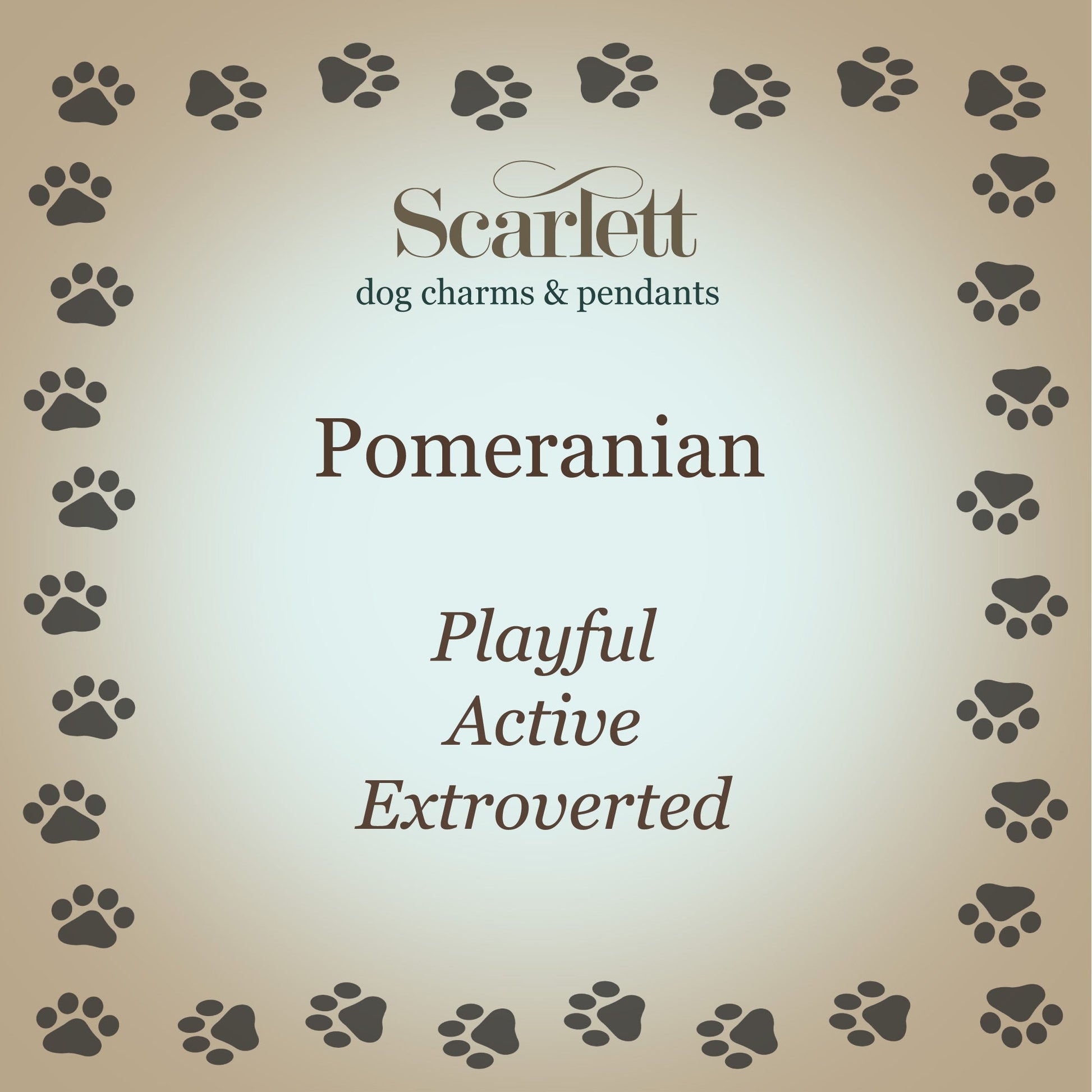 A silver Pomeranian dog charm shaped like a tiny pup, detailed with realistic features, by Scarlett Jewellery.