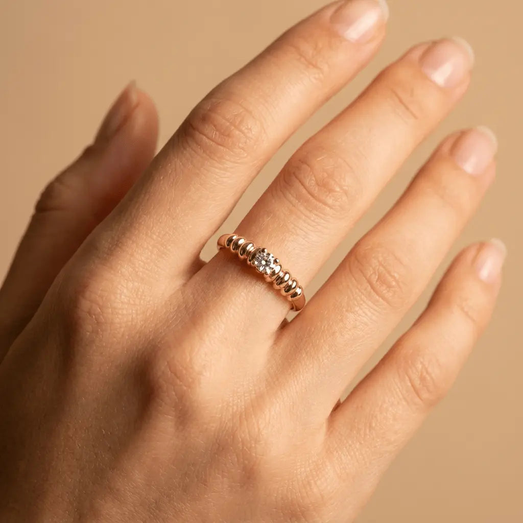 Solid Gold Ring – Radiant Beaded Solitaire – 14ct Gold Majestic Jewellery