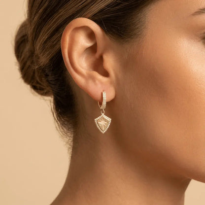 Solid Gold Earrings – Radiant Shield Pavé Drop – 14ct Gold Majestic Jewellery