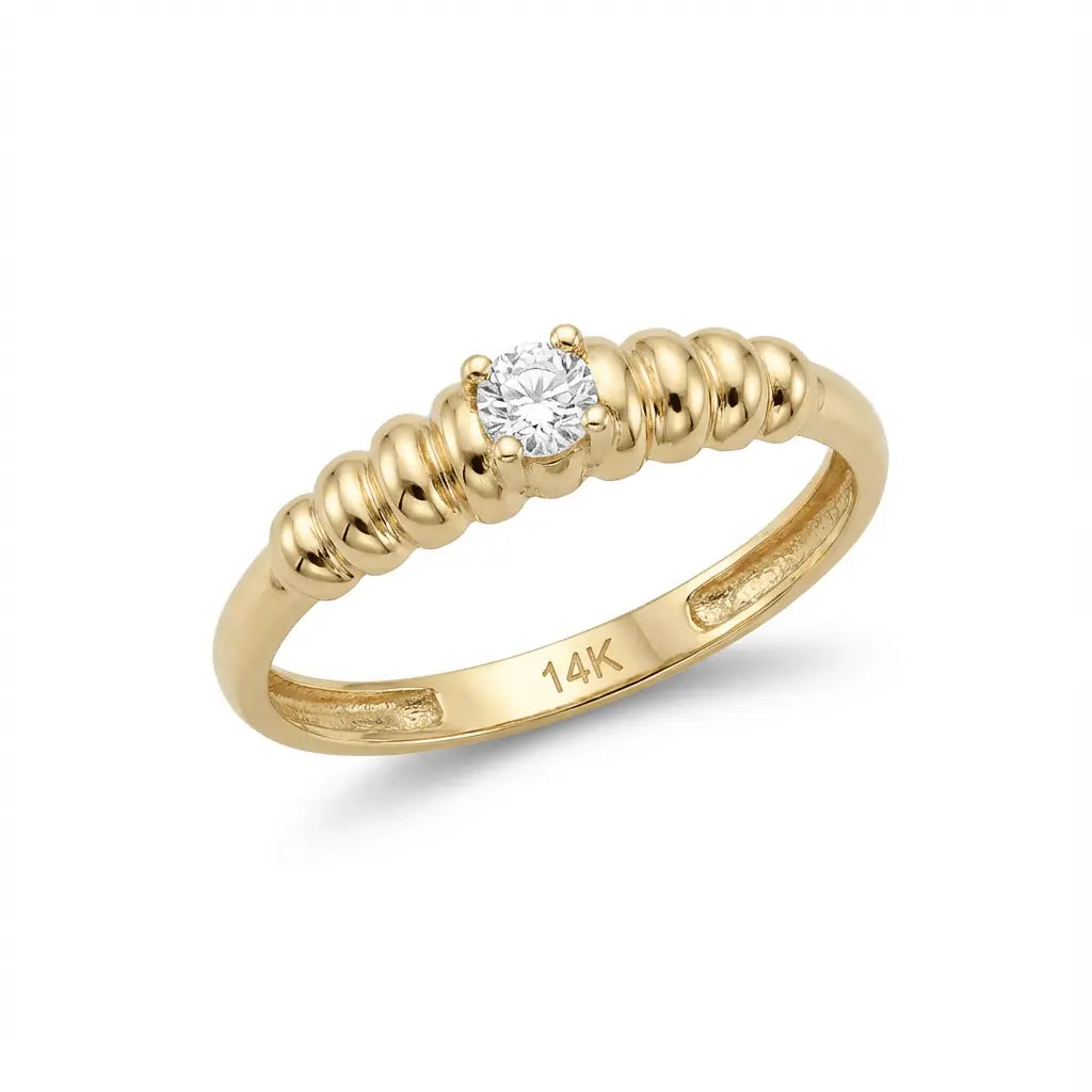 Solid Gold Ring – Radiant Beaded Solitaire – 14ct Gold Majestic Jewellery