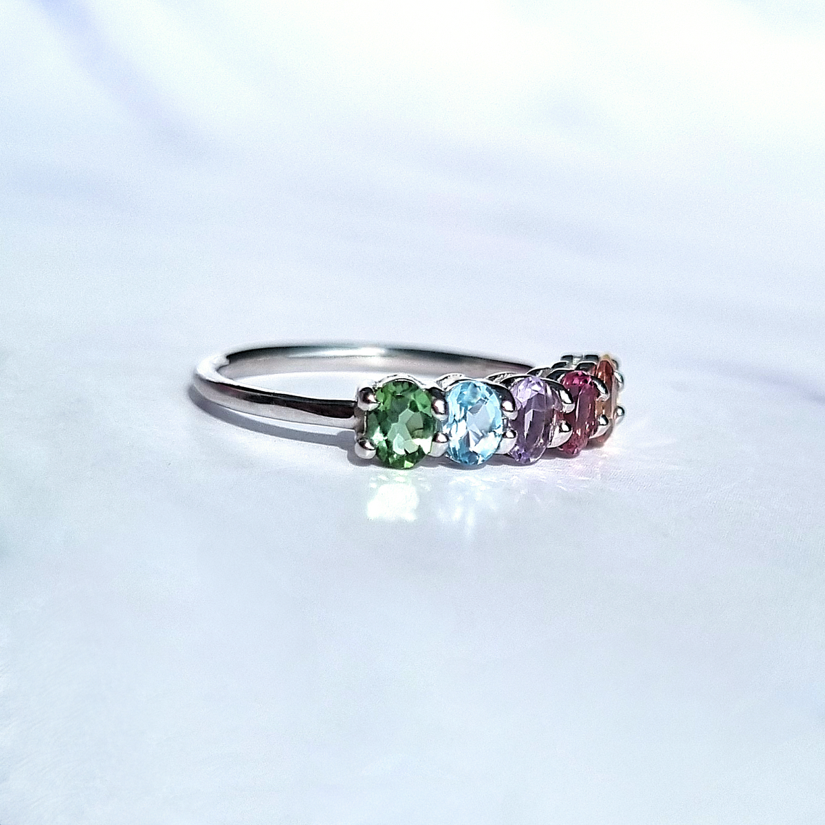 Rainbow Multicoloured Gemstone Half Eternity Ring in Sterling Silver - SJR London Timepiece