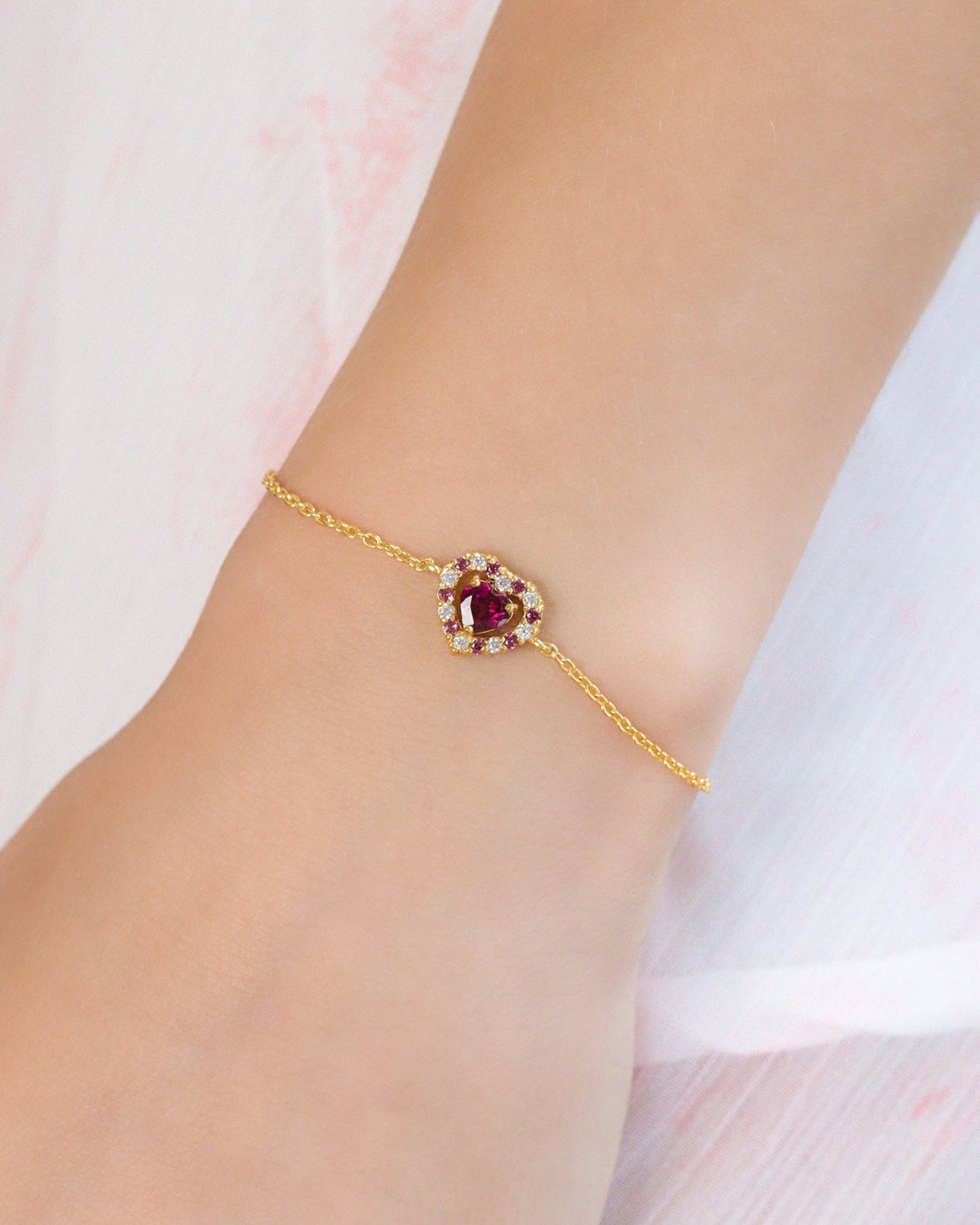 Red Heart Rhodolite Garnet Jewellery Set in 18k Gold Vermeil - SJR London Timepiece