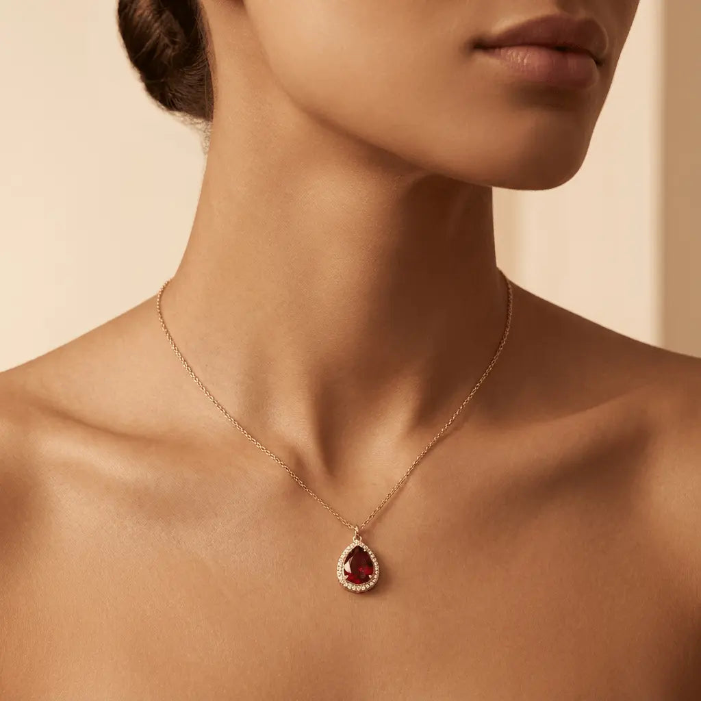 14ct/14K Gold Ruby Necklace – Ruby Glow Teardrop Majestic Jewellery
