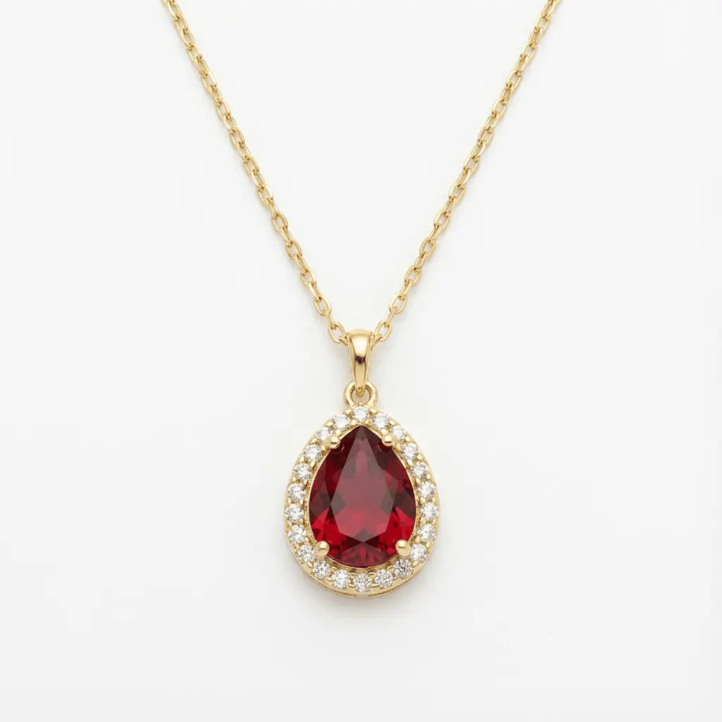 14ct/14K Gold Ruby Necklace – Ruby Glow Teardrop Majestic Jewellery