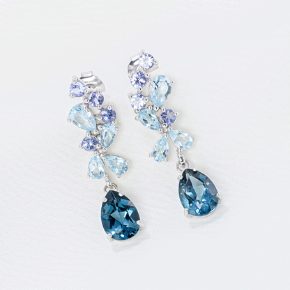 Blue Gemstone Drop Earrings in Sterling Silver - SJR London Timepiece