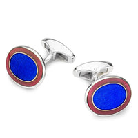 Oval Cloisonne Sterling Silver Cufflinks In Blue Benson & Clegg