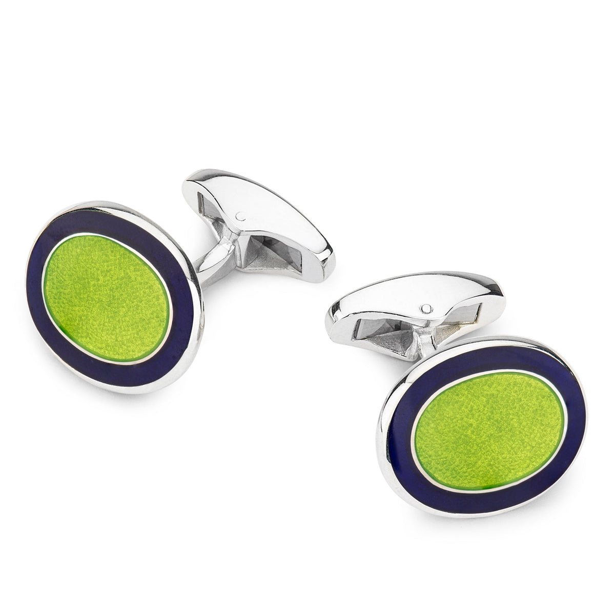 Oval Cloisonne Sterling Silver Cufflinks In Green Benson & Clegg
