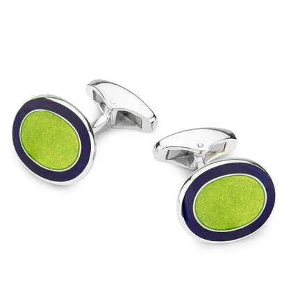 Oval Cloisonne Sterling Silver Cufflinks In Green Benson & Clegg
