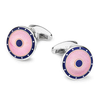 Domed Guilloche Sterling Silver Cufflinks In Pink Benson & Clegg