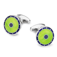 Domed Guilloche Sterling Silver Cufflinks In Green Benson & Clegg