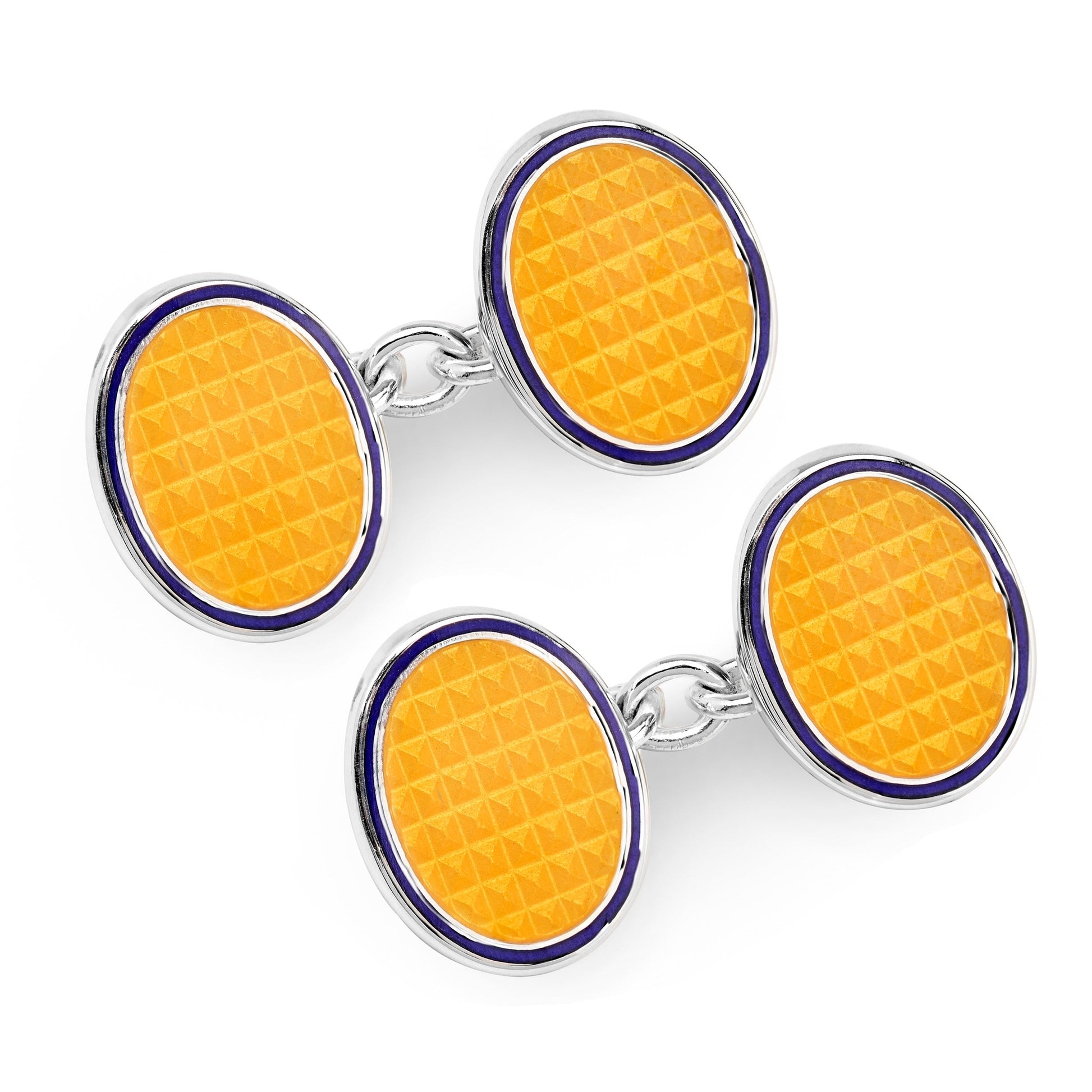 Oval Cloisonne Sterling Silver Chain Cufflinks In Yellow Benson & Clegg