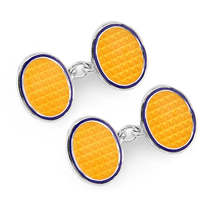 Oval Cloisonne Sterling Silver Chain Cufflinks In Yellow Benson & Clegg