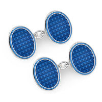 Oval Cloisonne Sterling Silver Chain Cufflinks In Navy Benson & Clegg