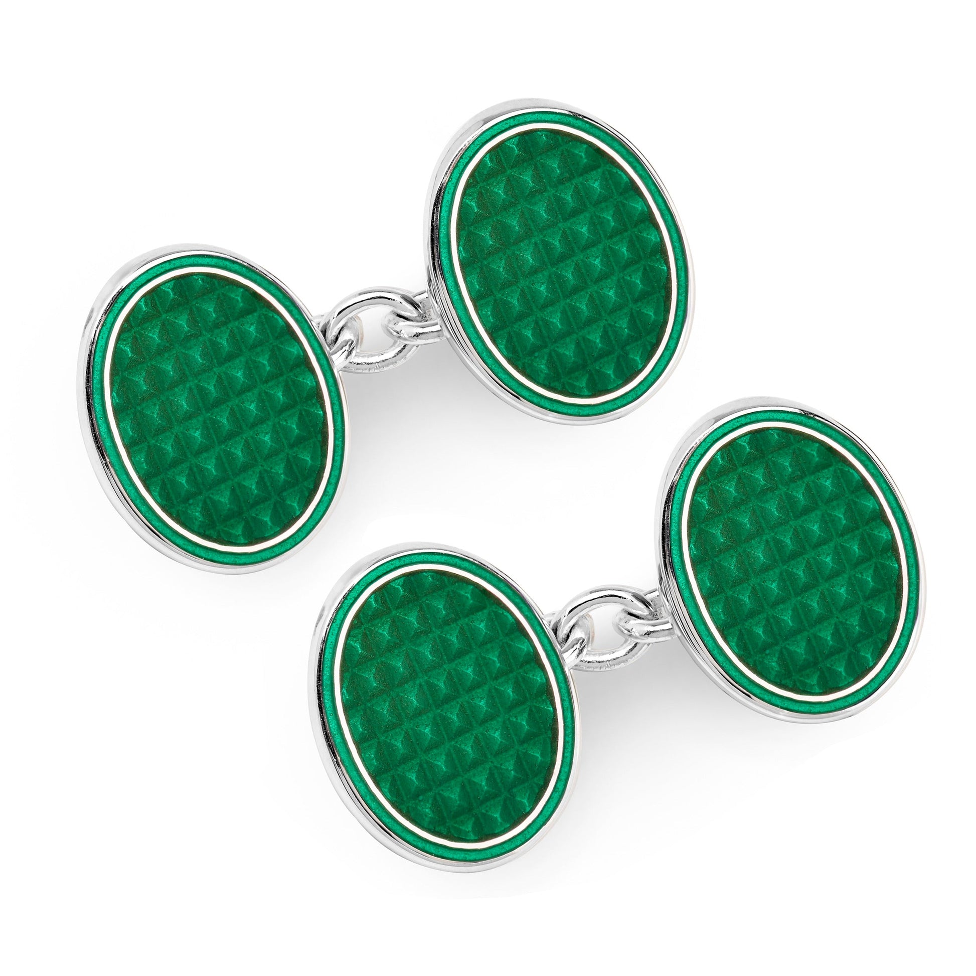 Oval Cloisonne Sterling Silver Chain Cufflinks In Green Benson & Clegg