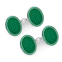 Oval Cloisonne Sterling Silver Chain Cufflinks In Green Benson & Clegg