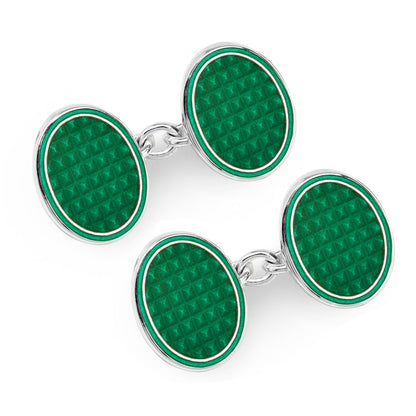 Oval Cloisonne Sterling Silver Chain Cufflinks In Green Benson & Clegg