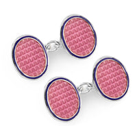 Pink oval cloisonne sterling silver chain cufflinks by Benson & Clegg