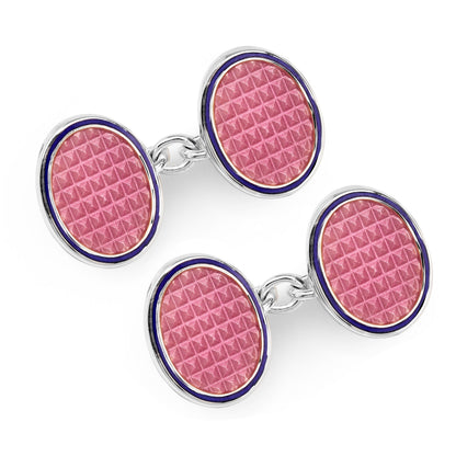 Pink oval cloisonne sterling silver chain cufflinks by Benson & Clegg