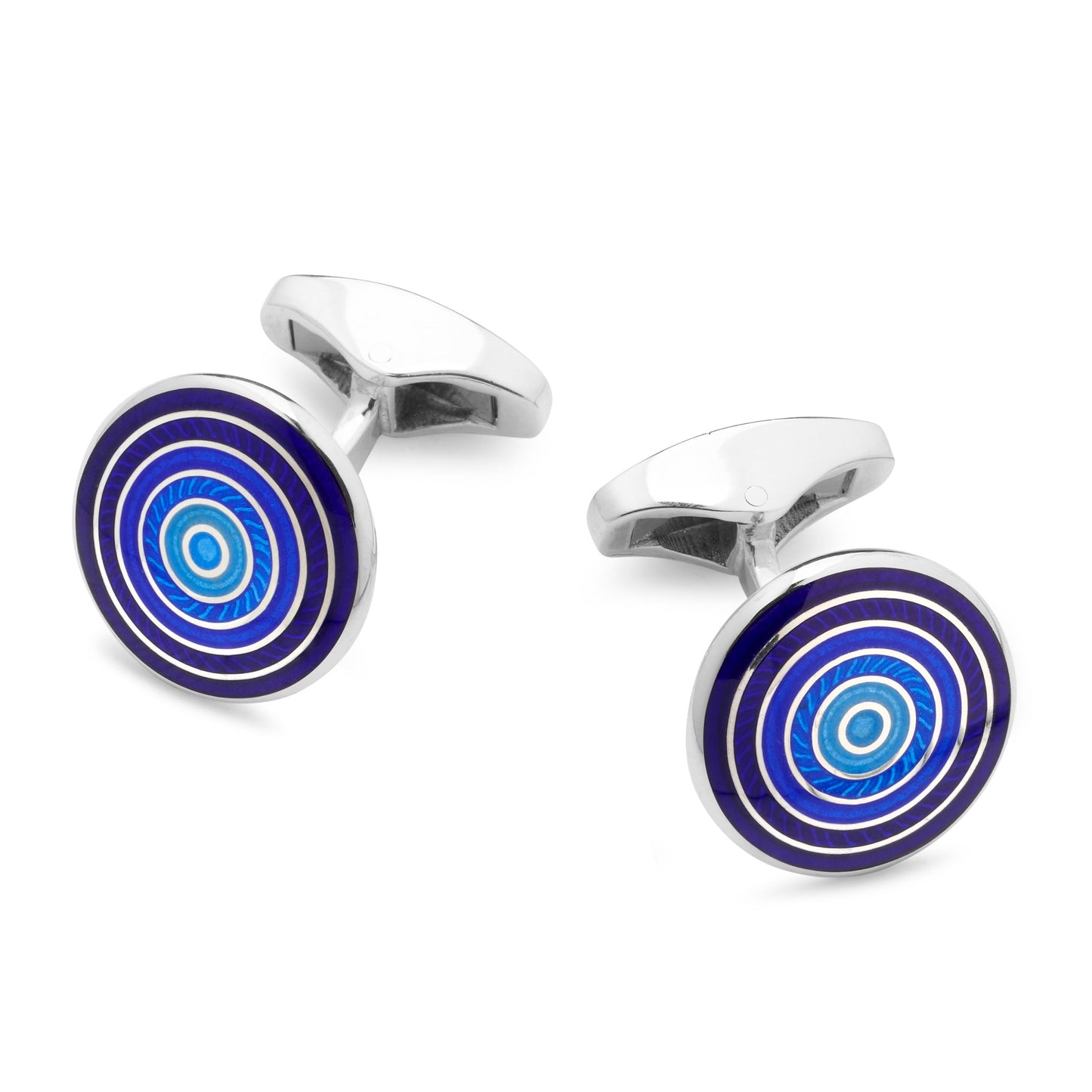 Guilloche Roundel Sterling Silver Cufflinks In Blue Gradient Benson & Clegg