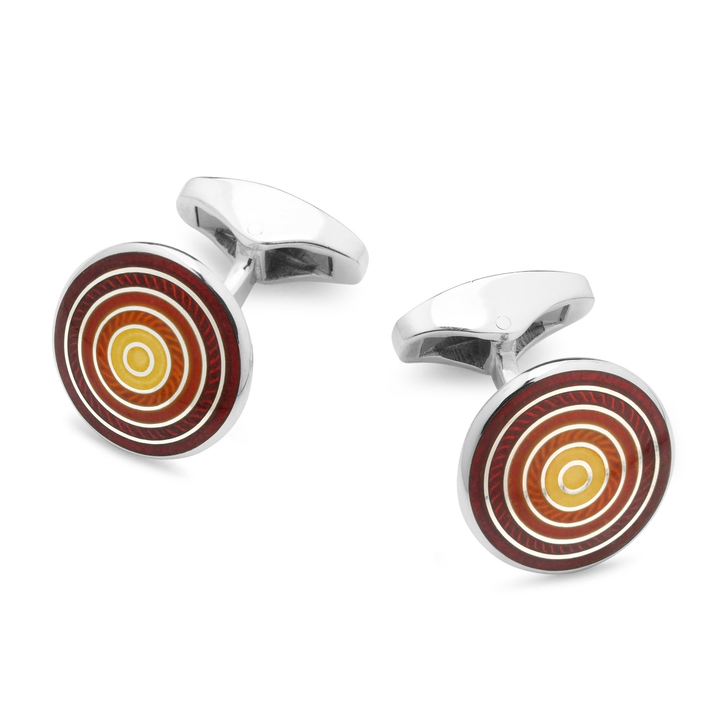 Guilloche Roundel Sterling Silver Cufflinks In Red & Orange Gradient Benson & Clegg