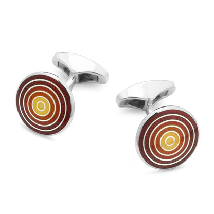 Guilloche Roundel Sterling Silver Cufflinks In Red & Orange Gradient Benson & Clegg