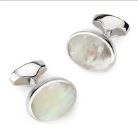 Sterling Silver Oval Cufflinks With Mother Of Pearl Benson & Clegg