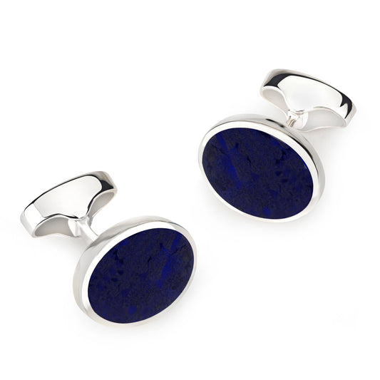 Sterling Silver Oval Cufflinks With Lapis Lazuli Benson & Clegg