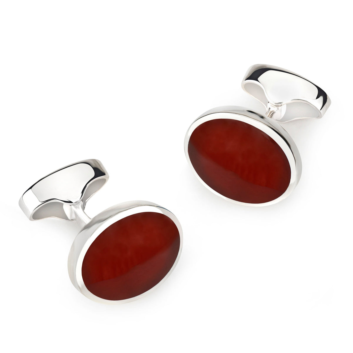 Sterling Silver Oval Cufflinks With Red Carnelian Benson & Clegg
