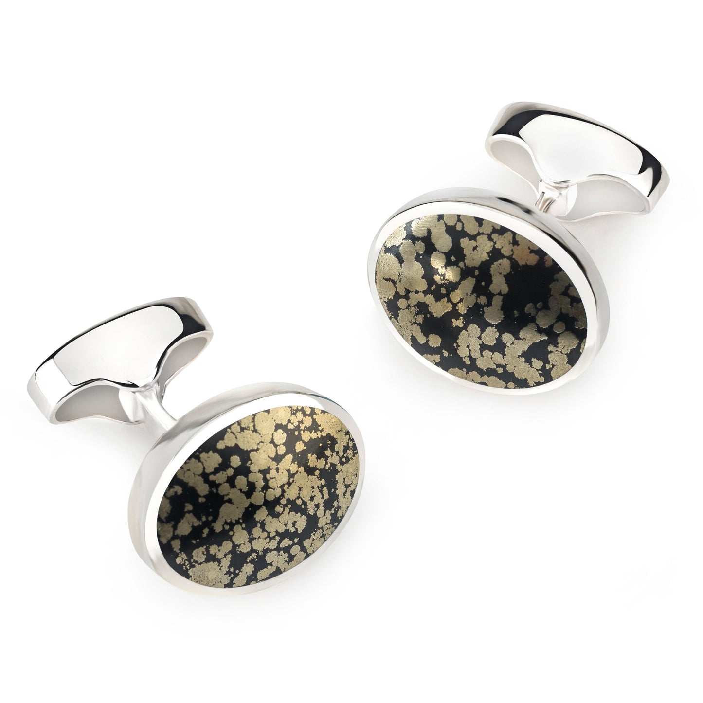 Sterling Silver Oval Cufflinks With Septarian Pyrite Benson & Clegg