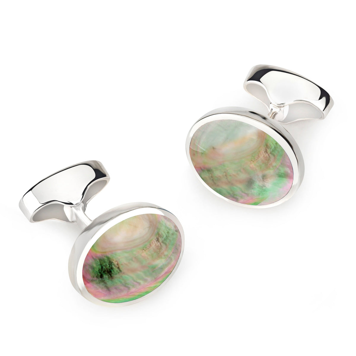 Sterling Silver Oval Cufflinks With Black Lip Pearl Benson & Clegg