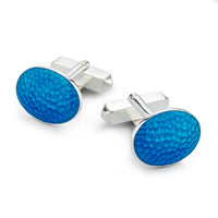 Hammered Sterling Silver Cloisonne Cufflinks In Sky Blue Benson & Clegg