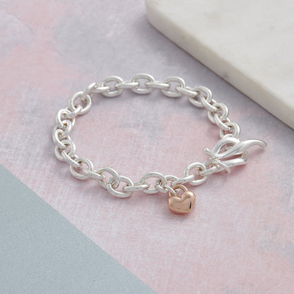 Lifetime Silver Charm Bracelet with Rose Gold Heart Scarlett Jewellery