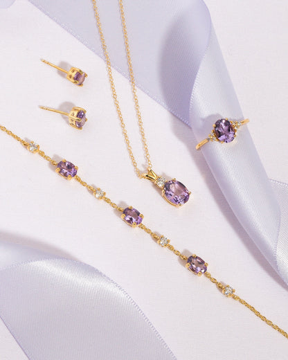 Complete Set - Amethyst Jewellery Set in 18k Gold Vermeil - SJR London Timepiece