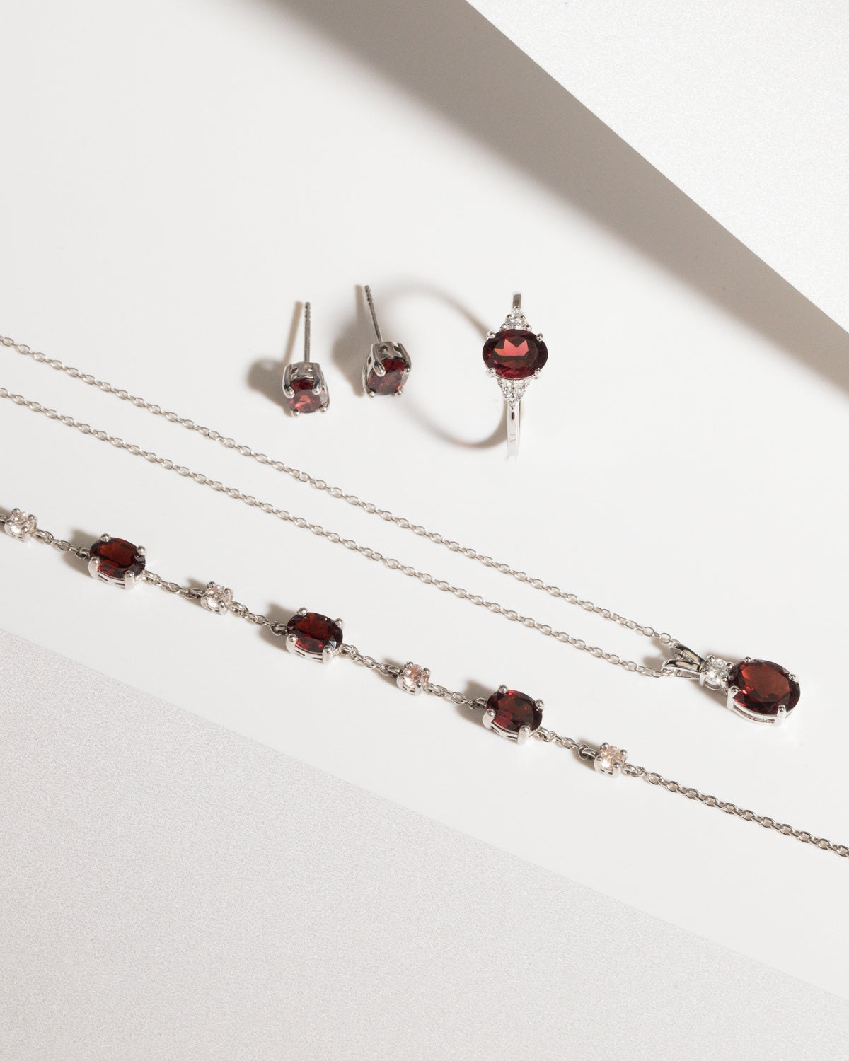 Mini Set 1 - Garnet Jewellery Set in Sterling Silver - SJR London Timepiece