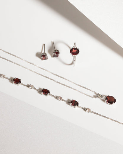 Mini Set 1 - Garnet Jewellery Set in Sterling Silver - SJR London Timepiece