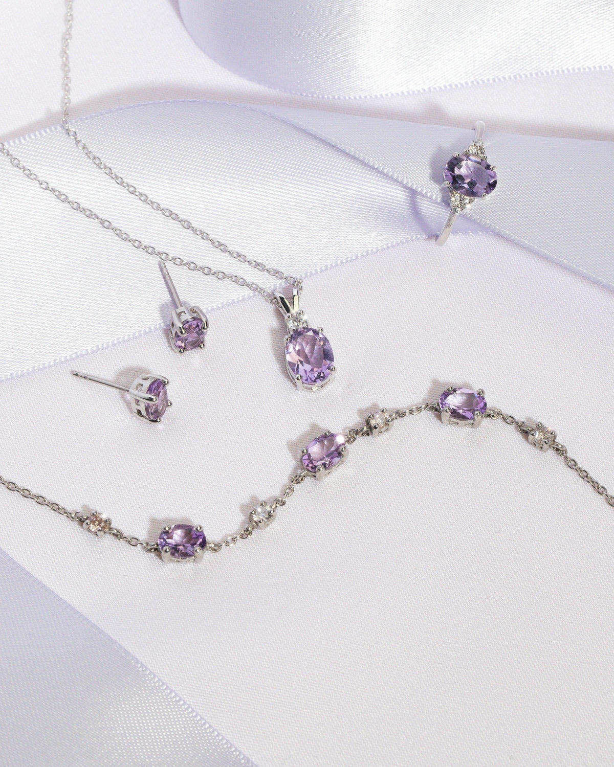 Mini Set 1 - Amethyst Jewellery Set in Sterling Silver - SJR London Timepiece