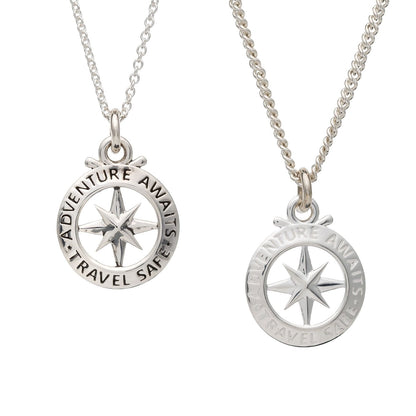 Travel Safe Outline Compass Small St Christopher Silver Necklace Scarlett Jewellery