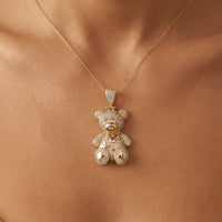 Gold Pendant – Teddy with Sparkling Stones – 14ct Gold Majestic Jewellery