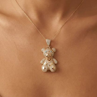 Gold Pendant – Teddy with Sparkling Stones – 14ct Gold Majestic Jewellery