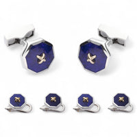 Sterling Silver And Lapis Lazuli With 9ct Gold Stitch Dress Set Benson & Clegg