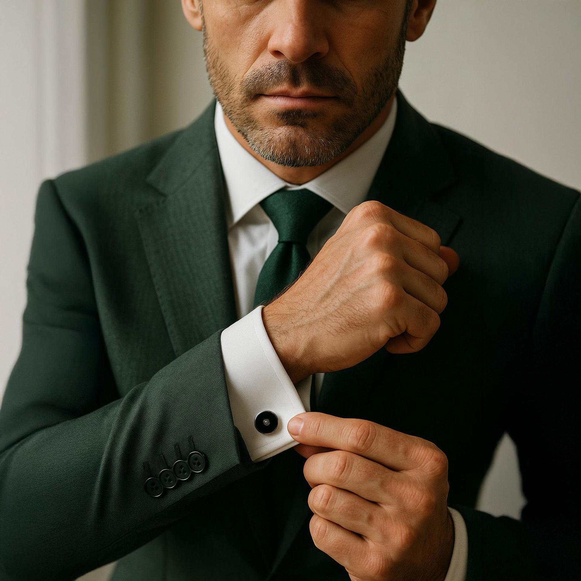 Sterling Silver Cufflinks With Onyx And Diamond Benson & Clegg