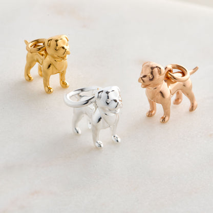 Silver Staffordshire Bull Terrier dog charm displayed on a silver chain by Scarlett Jewellery.
