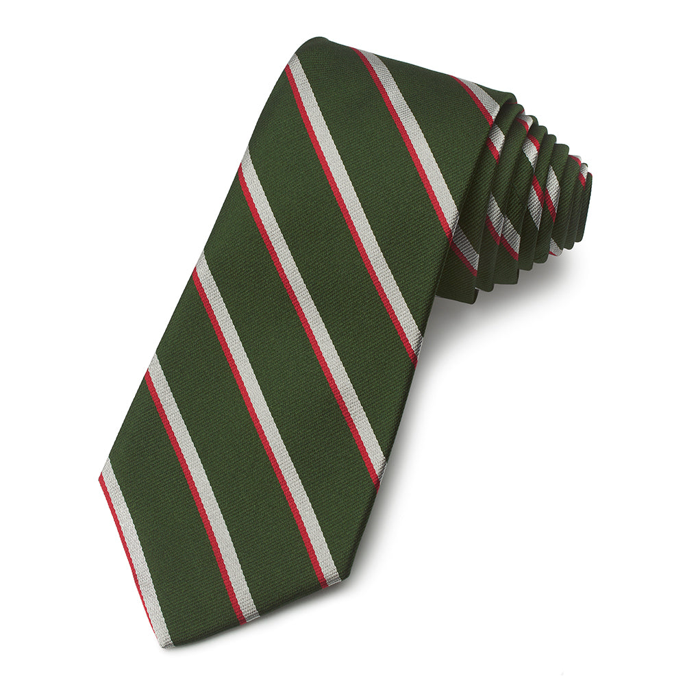 A three-fold silk reppe tie in navy blue with a subtle pattern, displayed flat on a white background, by Benson & Clegg.
