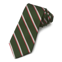 A three-fold silk reppe tie in navy blue with a subtle pattern, displayed flat on a white background, by Benson & Clegg.